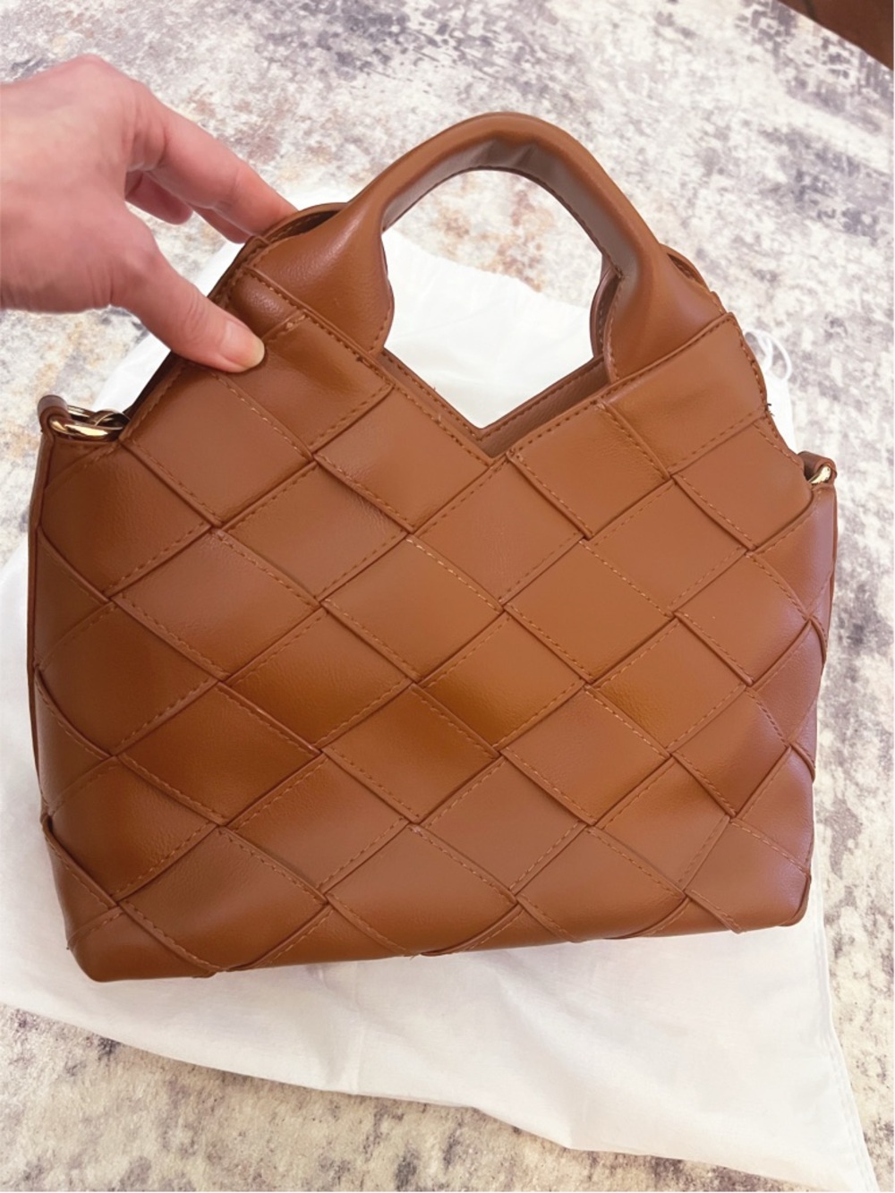 Mali + Lili Woven Vegan Leather Shoulder Bag in Brown - Picture 5 of 7